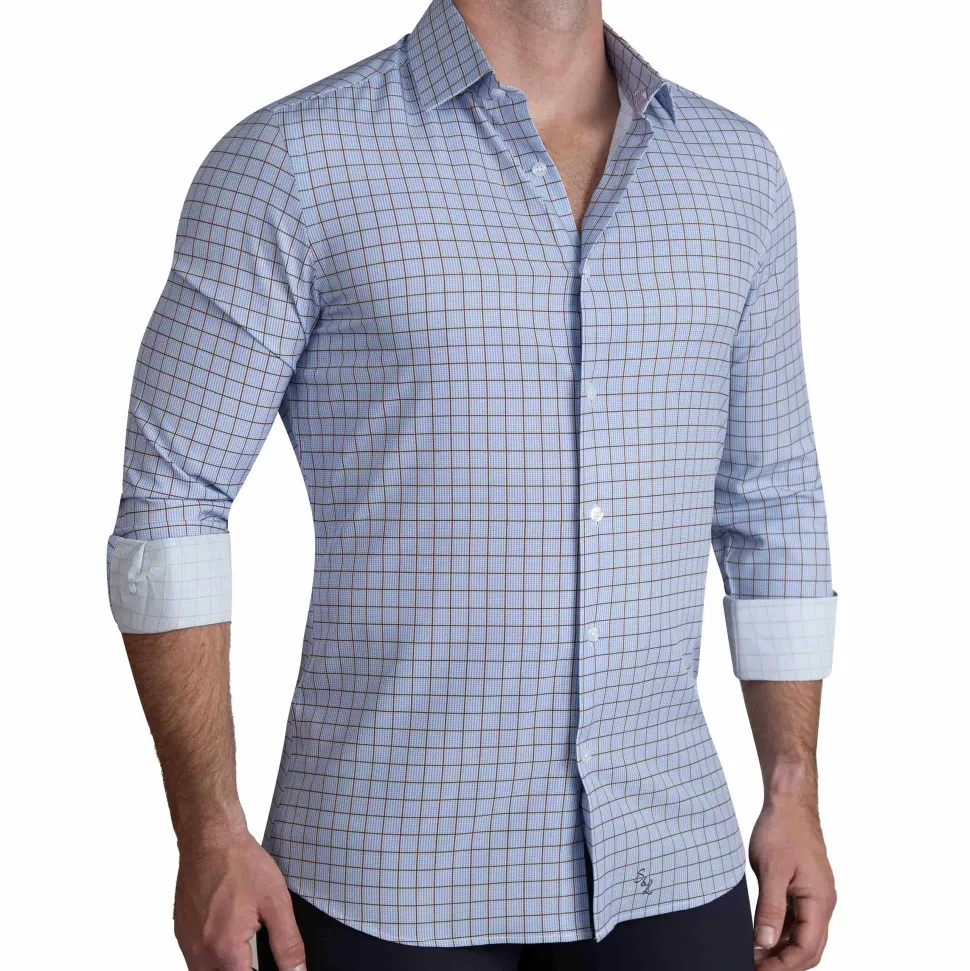 State and Liberty "The Marcus" Brown, White, & Light Blue Windowpane