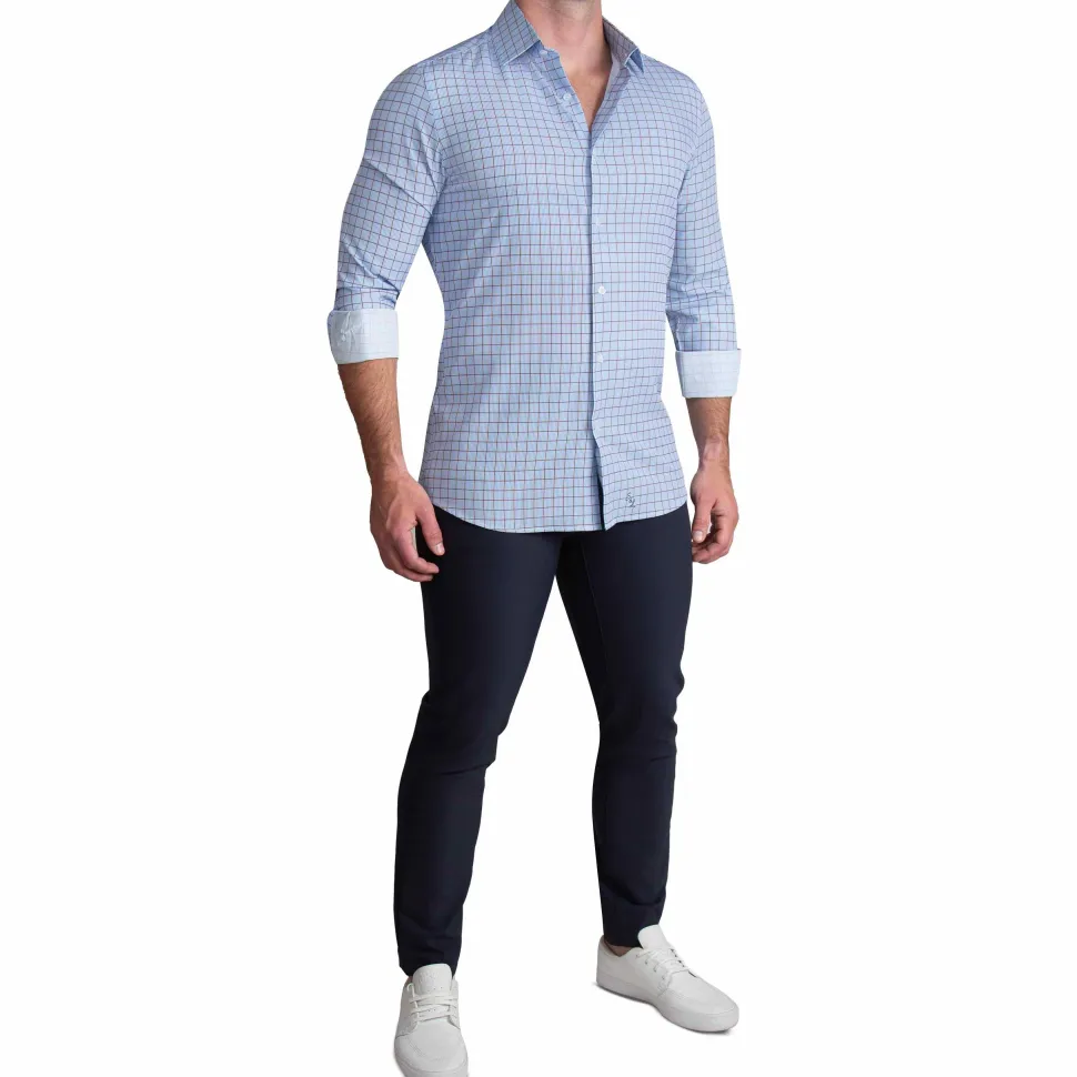 State and Liberty "The Marcus" Brown, White, & Light Blue Windowpane