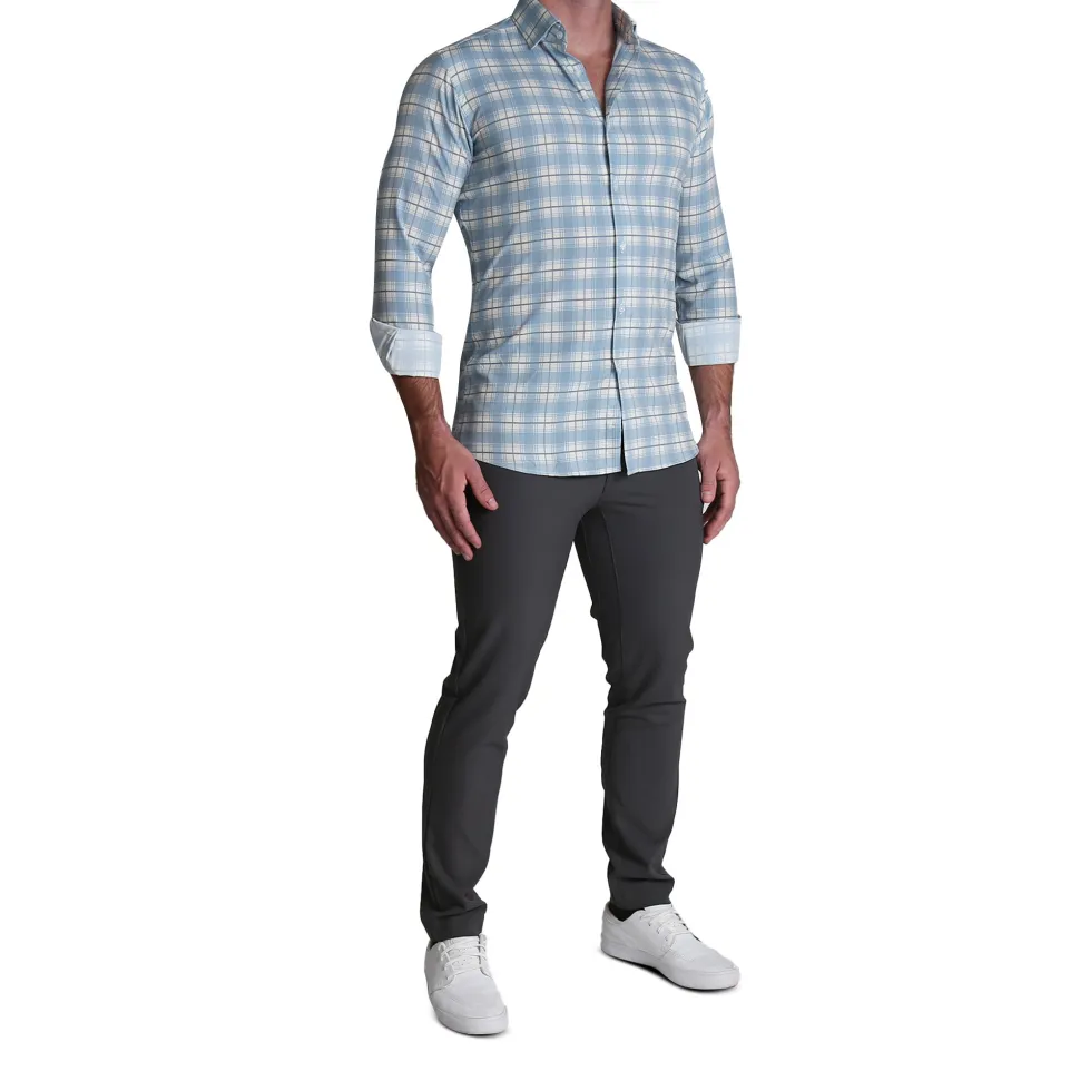 State and Liberty "The Mello" Light Blue & Grey Multi Plaid