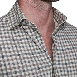 State and Liberty "The Palmer" Brown, Grey, and White Gingham Casual Button Down