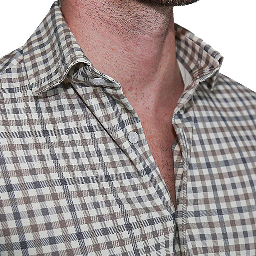 State and Liberty "The Palmer" Brown, Grey, and White Gingham Casual Button Down