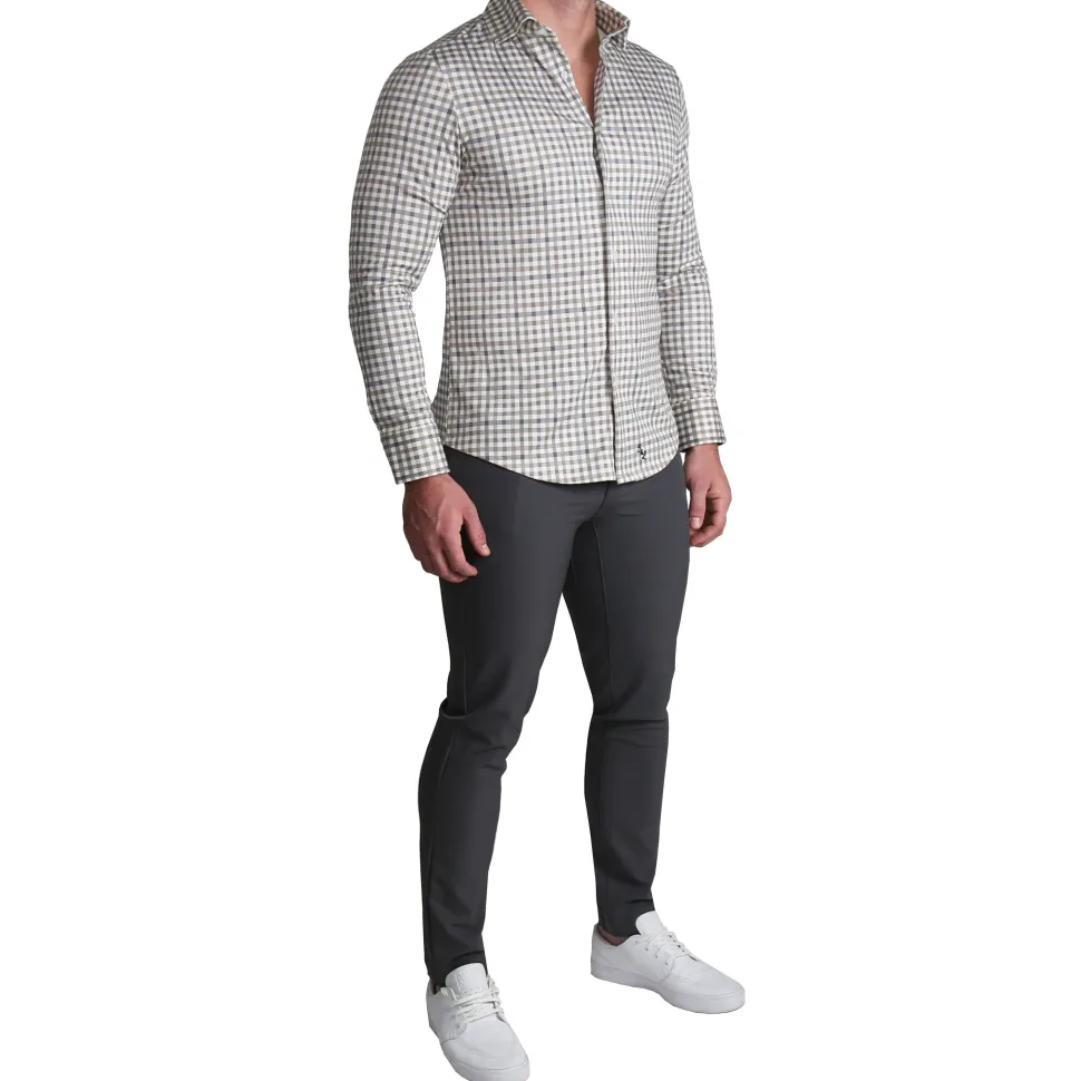 State and Liberty "The Palmer" Brown, Grey, and White Gingham Casual Button Down