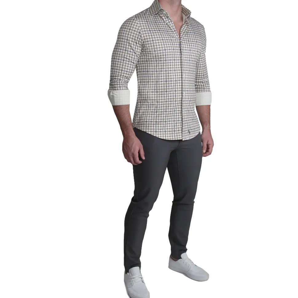 State and Liberty "The Palmer" Brown, Grey, and White Gingham Casual Button Down