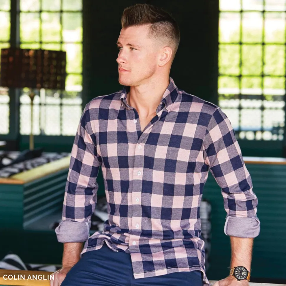 State and Liberty "The Pearson" Pink and Navy Check Casual Button Down