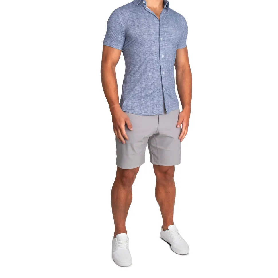 State and Liberty "The Troy" Navy Printed Linen Short Sleeve Button Down