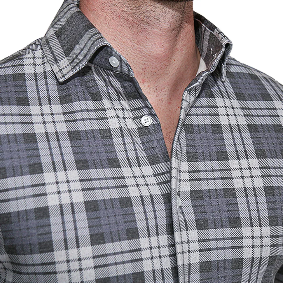 State and Liberty "The Warner" Grey and White Windowpane Casual Button Down
