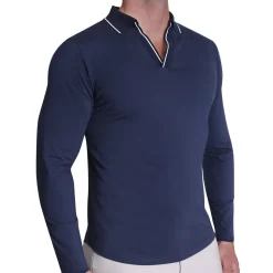 State and Liberty Tipped Long Sleeve Polo - Navy with White