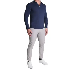 State and Liberty Tipped Long Sleeve Polo - Navy with White