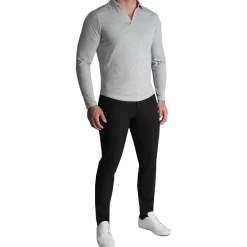 State and Liberty Tipped Long Sleeve Polo - Grey with White