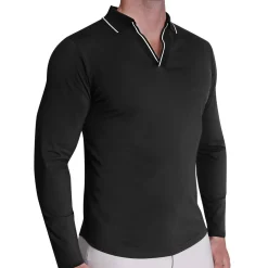 State and Liberty Tipped Long Sleeve Polo - Black with White