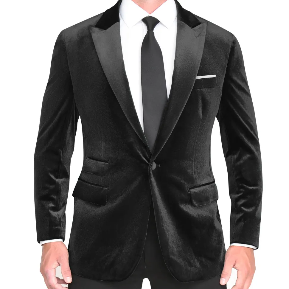 State and Liberty Tuxedo Jacket - Black Velvet with Peak Lapel