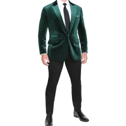 State and Liberty Tuxedo Jacket - Green Velvet with Peak Lapel