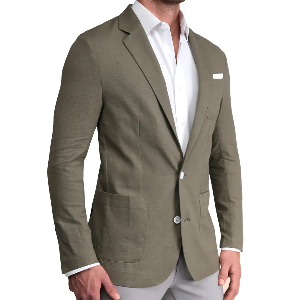 State and Liberty Unstructured Linen Blazer - Dark Olive