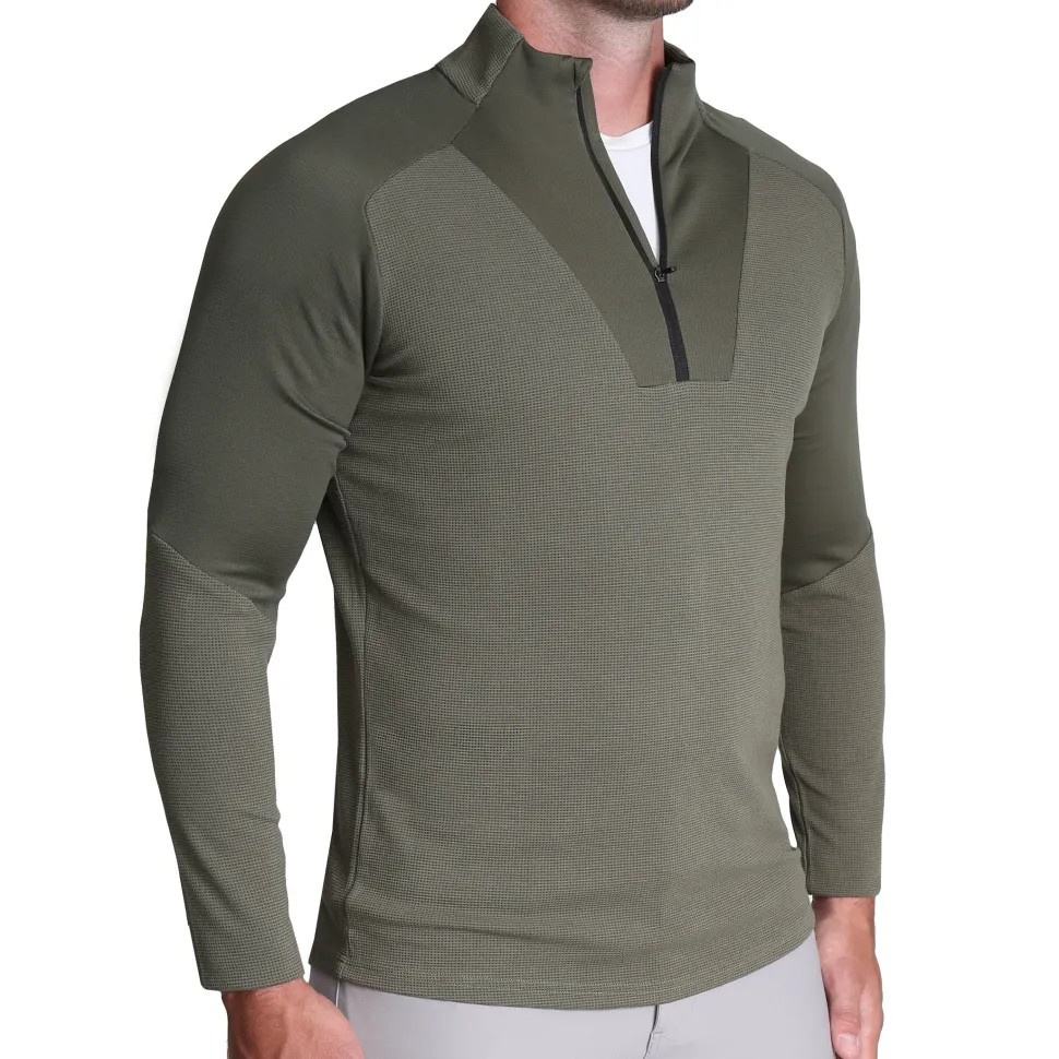 State and Liberty Waffle Knit Quarter Zip - Solid Olive
